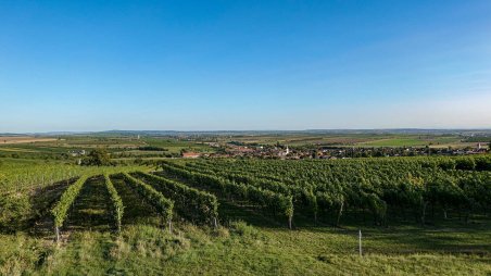 Výhled na Rakousko z vyhlídkové plošiny u poutního místa Heiliger Stein (Svatý kámen)