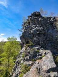 Skalní věž Zubří skála na vrcholu kopce Malinská skála (813)