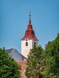 Věž kostela ve městě Drosendorf (Drozdovice)